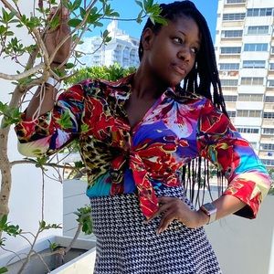 Mischa Bright and Bold Tie Front Blouse